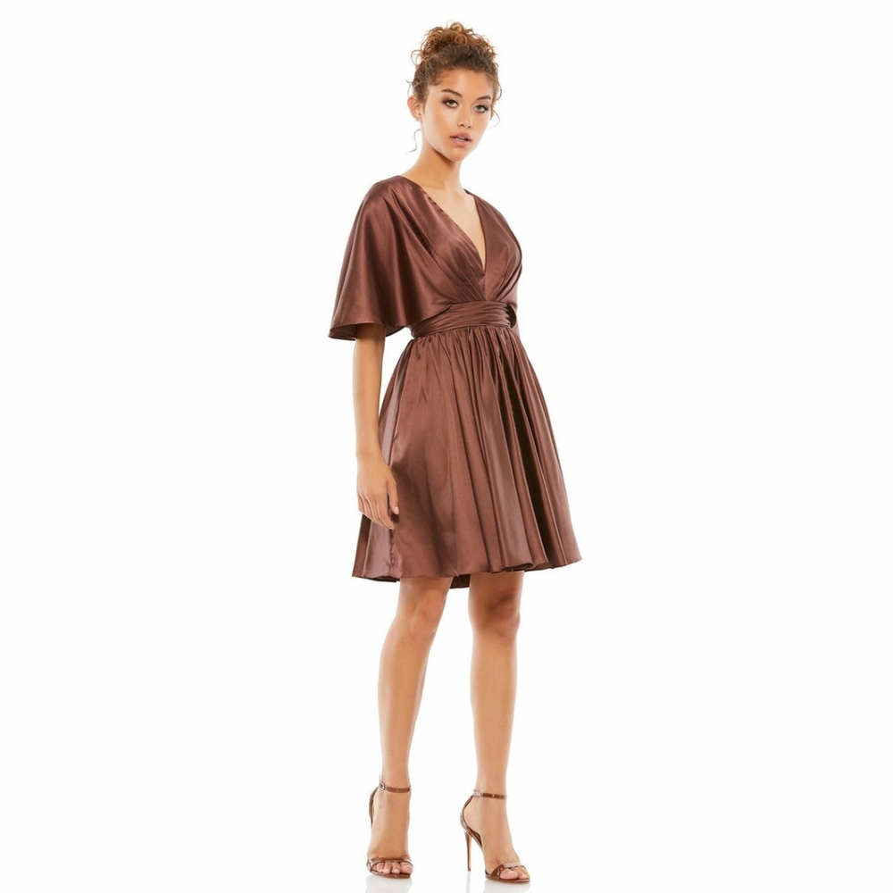 IEENA FOR MAC DUGGAL Satin Flowy Cape Sleeve Mini Dress